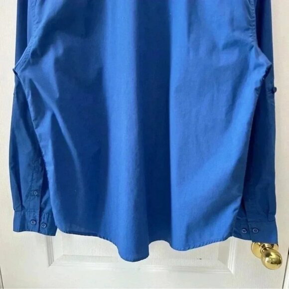 Bruno Mens Button Down Shirt Long Sleeves Roll Up Tabs Casual Blue Size Medium - Picture 7 of 15